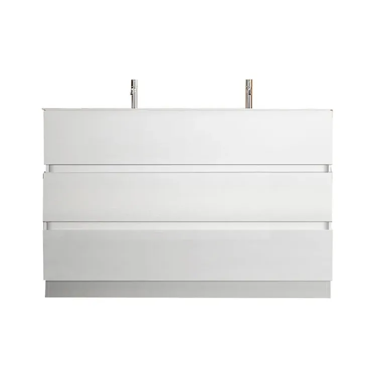 Mobile bagno a terra 120cm con doppio lavabo 3 cassetti bianco lucido Moon