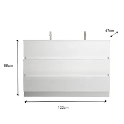Mobile bagno a terra 120cm con doppio lavabo 3 cassetti bianco lucido Moon