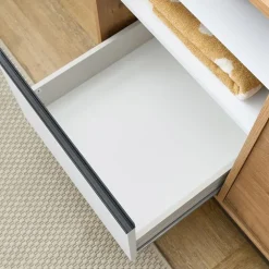 Mobile bagno a terra 100cm con lavabo e colonna 3 ante 1 cassetto rovere bianco Jasmund