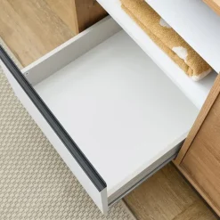 Mobile bagno a terra 100cm con lavabo e colonna 3 ante 1 cassetto rovere bianco Jasmund