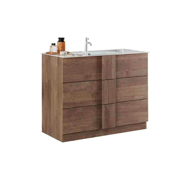 Mobile bagno a terra 100cm con lavabo 3 cassetti rovere scuro Alvarez