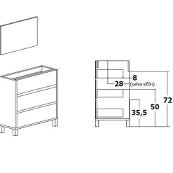 Mobile bagno a terra 82cm con lavabo e specchio 3 cassetti rovere Shutter