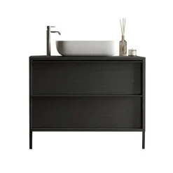 Mobile bagno a terra 105cm con lavabo 2 cassetti nero frassinato Absolut