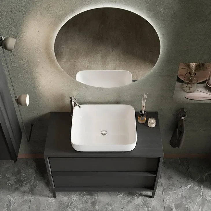 Mobile bagno a terra 105cm con lavabo 2 cassetti nero frassinato Absolut