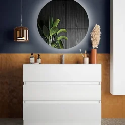 Mobile bagno a terra 100cm con lavabo e specchio bianco lucido Moon
