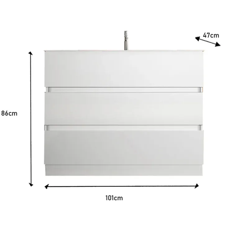 Mobile bagno a terra 100cm con lavabo e specchio bianco lucido Moon