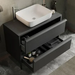 Mobile bagno a terra 79cm con lavabo 2 cassetti nero frassinato Absolut