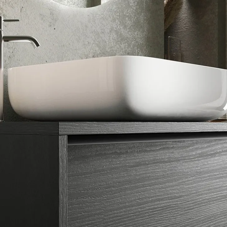 Mobile bagno a terra 79cm con lavabo 2 cassetti nero frassinato Absolut