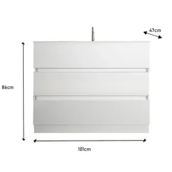 Mobile bagno a terra 100cm con lavabo 3 cassetti bianco lucido Moon