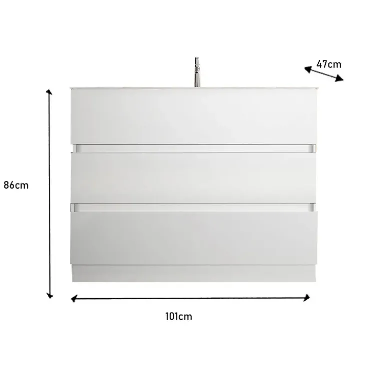Mobile bagno a terra 100cm con lavabo 3 cassetti bianco lucido Moon