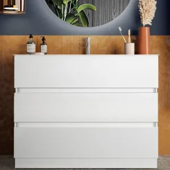 Mobile bagno a terra 100cm con lavabo 3 cassetti bianco lucido Moon