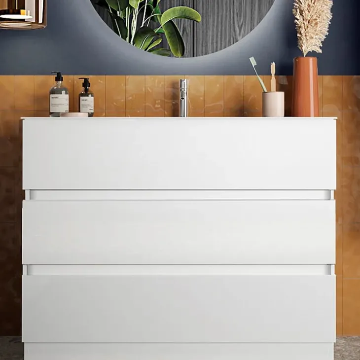 Mobile bagno a terra 80cm con lavabo 3 cassetti bianco lucido Moon