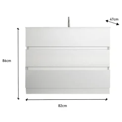 Mobile bagno a terra 80cm con lavabo 3 cassetti bianco lucido Moon