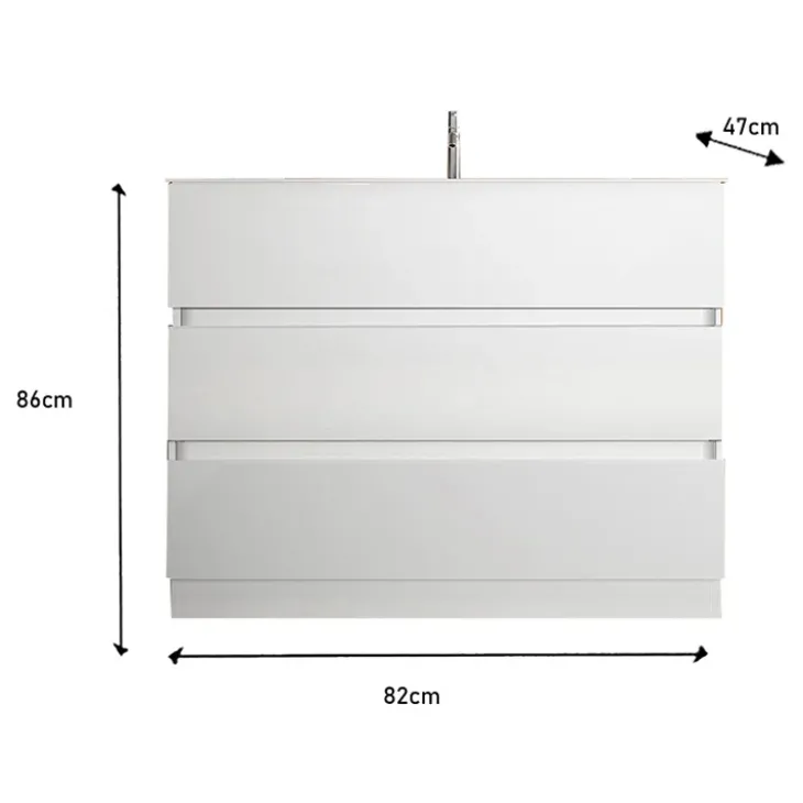 Mobile bagno a terra 80cm con lavabo 3 cassetti bianco lucido Moon