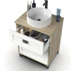 Mobile bagno a terra 61cm con lavabo 1 cassetto 1 anta rovere bianco Ilias