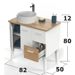 Mobile bagno a terra 82cm con lavabo 2 cassetti 2 ante bianco rovere Inok