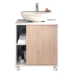 Mobile bagno a terra 64cm con ruote 1 anta rovere bianco Irma