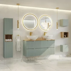 Mobile bagno sospeso cannettato 120cm verde salvia rovere Greeny