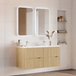 Mobile bagno sospeso cannettato 120cm con doppio lavabo rovere Pretty