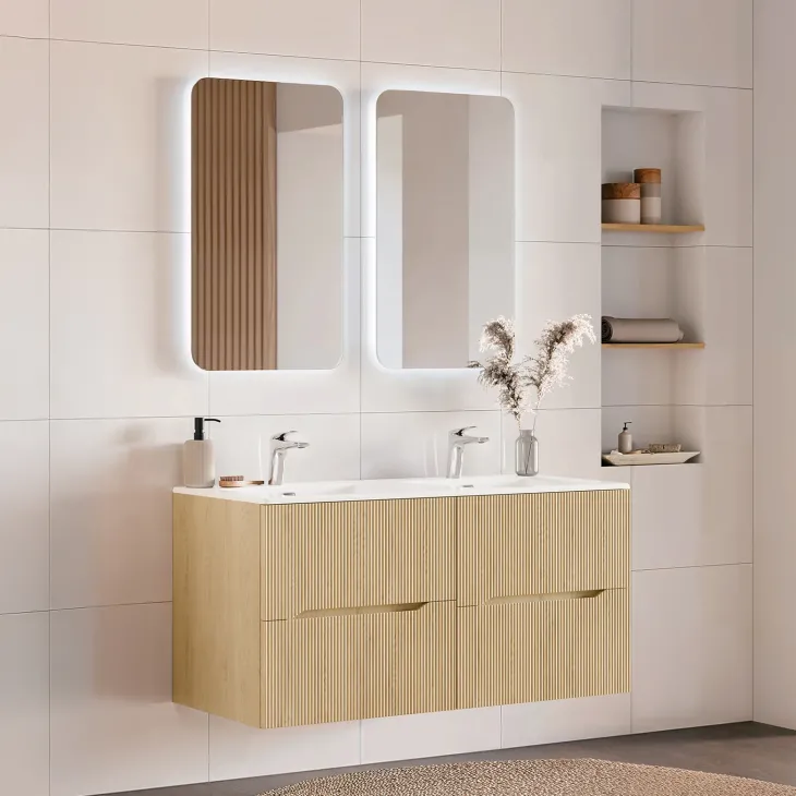 Mobile bagno sospeso cannettato 120cm con doppio lavabo rovere Pretty