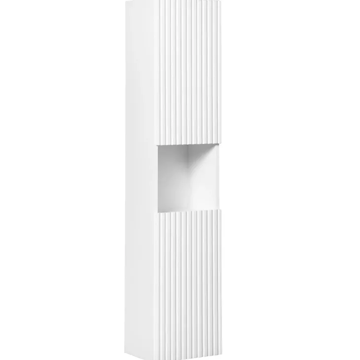 Mobile bagno sospeso cannettato 100cm con lavabo e colonna bianco rovere Cleany