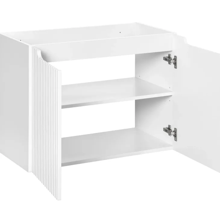 Mobile bagno sospeso cannettato 100cm con lavabo e colonna bianco rovere Cleany