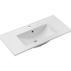 Mobile bagno sospeso cannettato 80cm con lavabo, colonna e 3 pensili bianco rovere Cleany