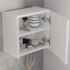 Mobile bagno sospeso cannettato 80cm con lavabo, colonna e 3 pensili bianco rovere Cleany