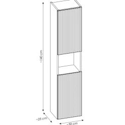 Mobile bagno sospeso cannettato 80cm con lavabo, colonna e 3 pensili bianco rovere Cleany