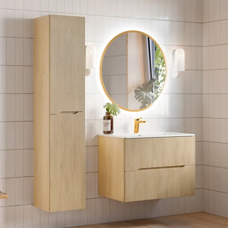 Mobile bagno sospeso cannettato 80cm con lavabo rovere Pretty