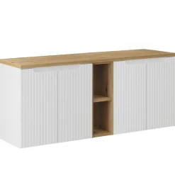 Mobile bagno sospeso cannettato 120cm 4 ante e 2 vani bianco rovere Cleany