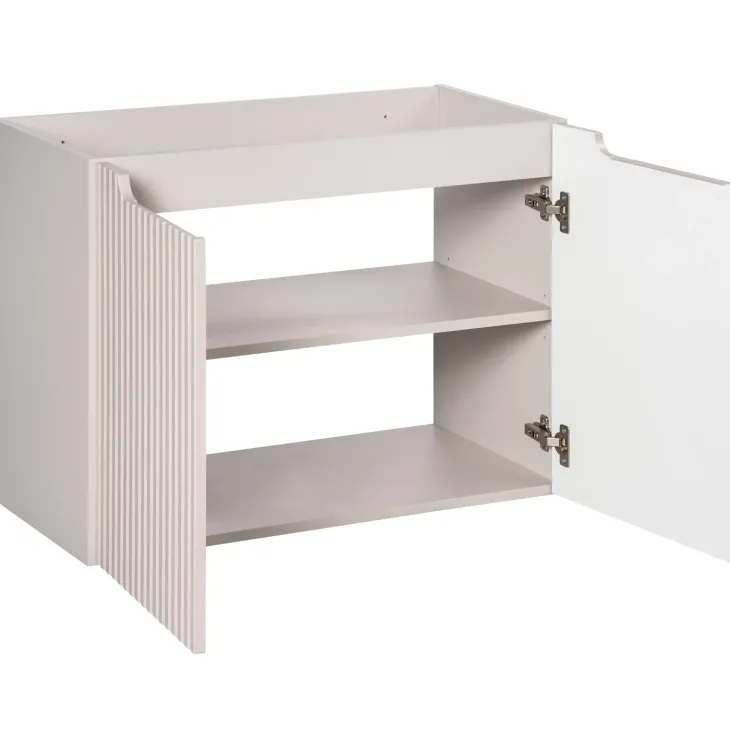 Mobile bagno sospeso cannettato 80cm con lavabo e colonna beige rovere Cleany