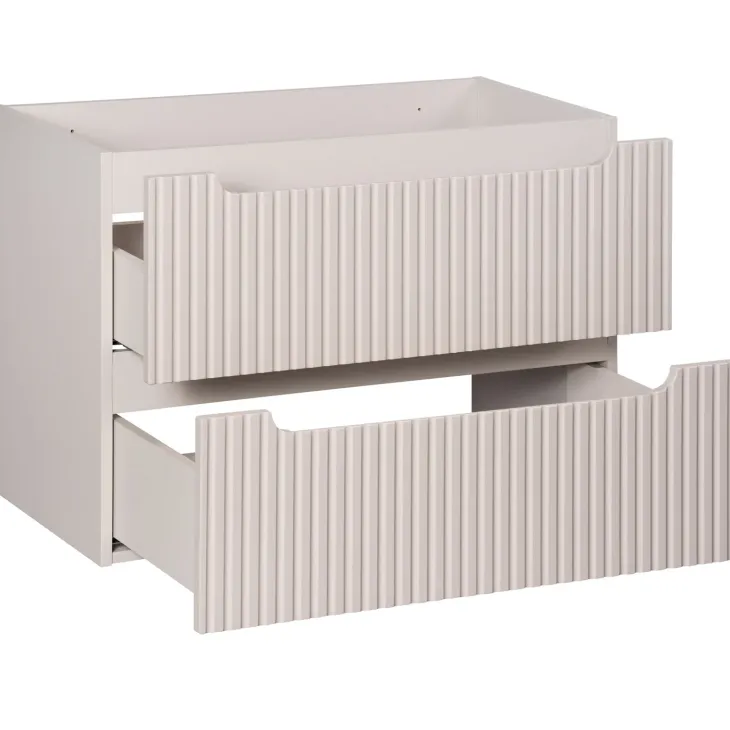 Mobile bagno sospeso cannettato 80cm con lavabo e colonna beige bianco Cleany