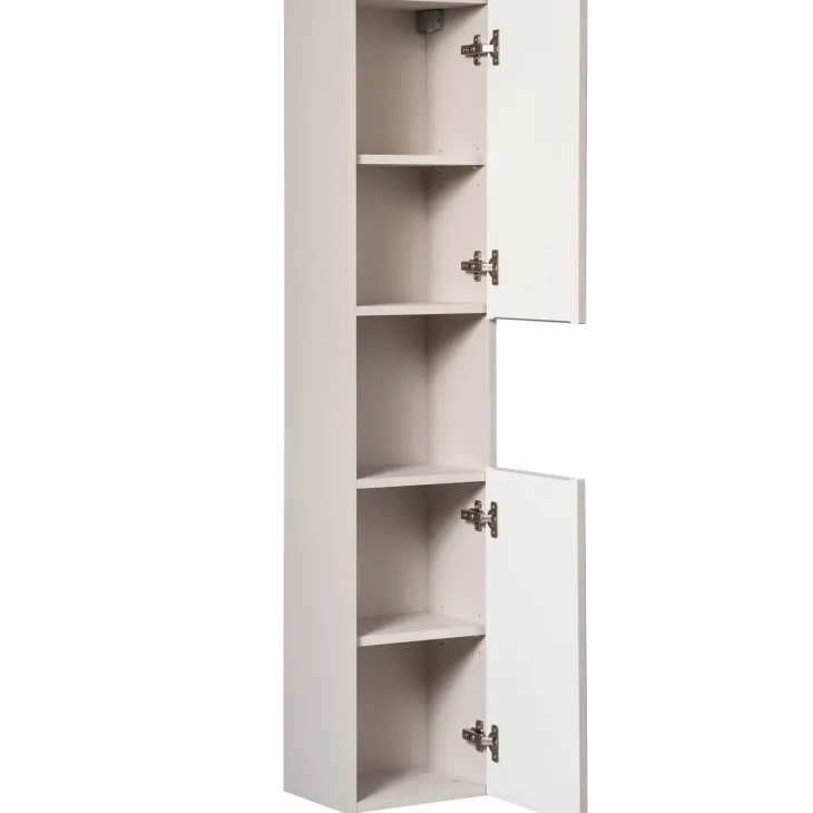 Mobile bagno sospeso cannettato 80cm con lavabo e colonna beige bianco Cleany