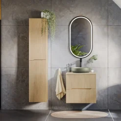 Mobile bagno sospeso cannettato 60cm con colonna rovere Pretty