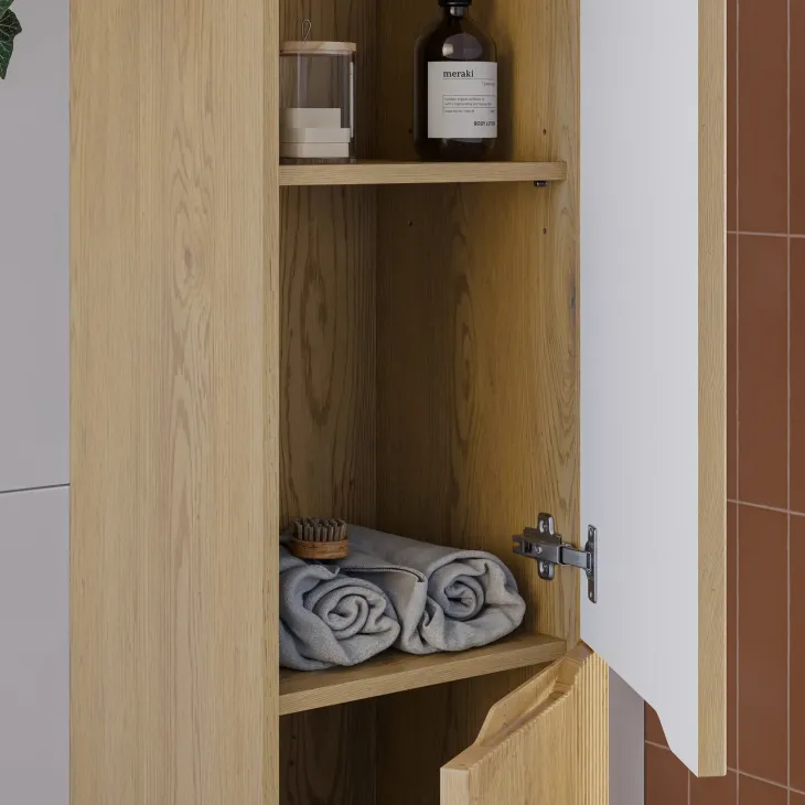 Mobile bagno sospeso cannettato 60cm con colonna rovere Pretty