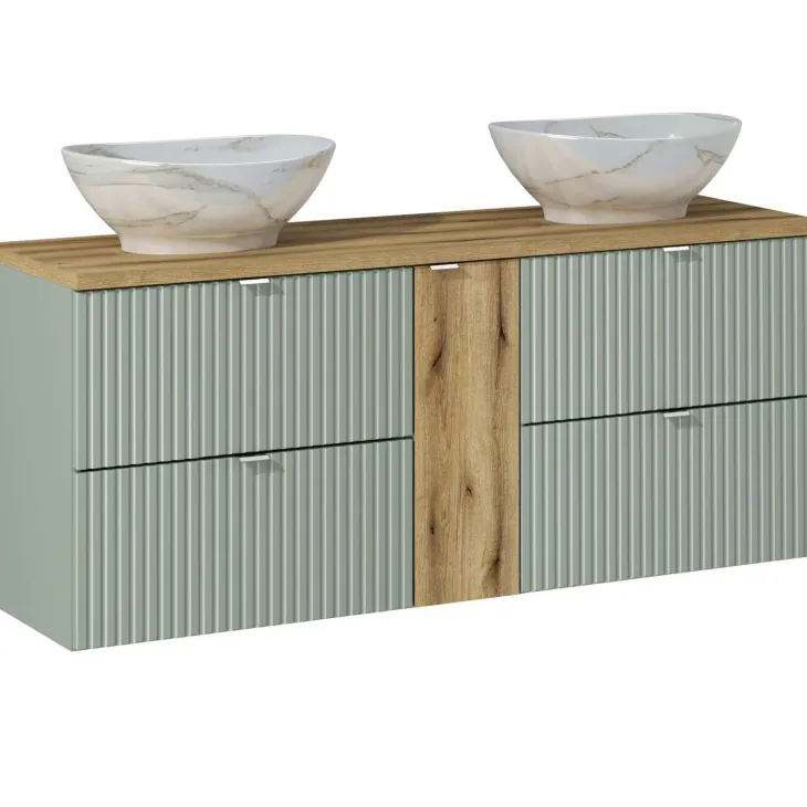Mobile bagno sospeso cannettato 140cm 4 cassetti verde salvia rovere Greeny