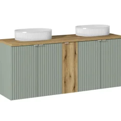 Mobile bagno sospeso cannettato 140cm 5 ante verde salvia rovere Greeny