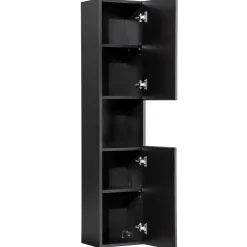 Mobile bagno sospeso cannettato 100cm con lavabo e colonna nero rovere Cleany