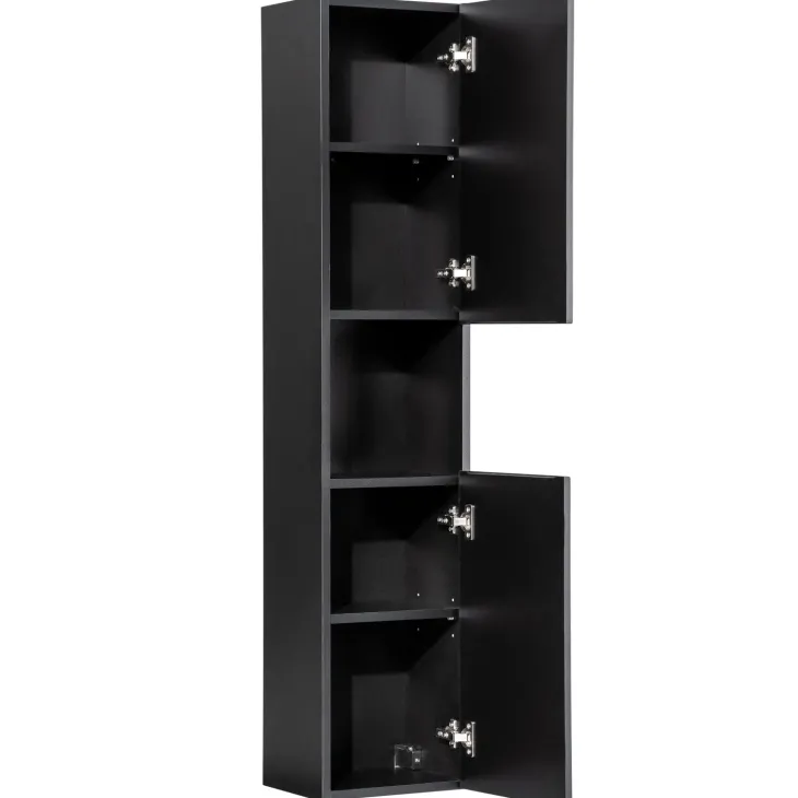 Mobile bagno sospeso cannettato 80cm con lavabo e colonna nero rovere Cleany