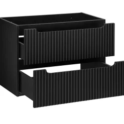Mobile bagno sospeso cannettato 80cm con lavabo e colonna nero rovere Cleany