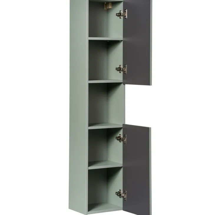 Mobile bagno sospeso cannettato 50cm con lavabo, specchio e colonna verde salvia rovere Greeny