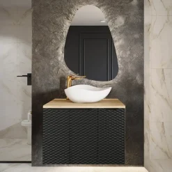 Mobile bagno sospeso 90cm 3 ante nero rovere Swim