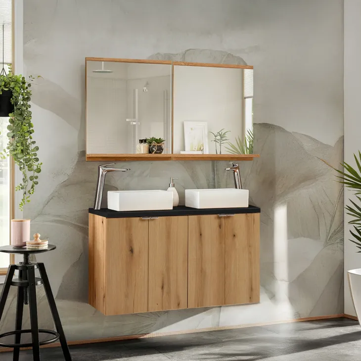 Mobile bagno sospeso 100cm 4 ante rovere nero Rovery