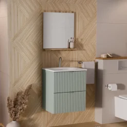 Mobile bagno sospeso 50cm cannettato con lavabo 2 cassetti verde salvia Greeny