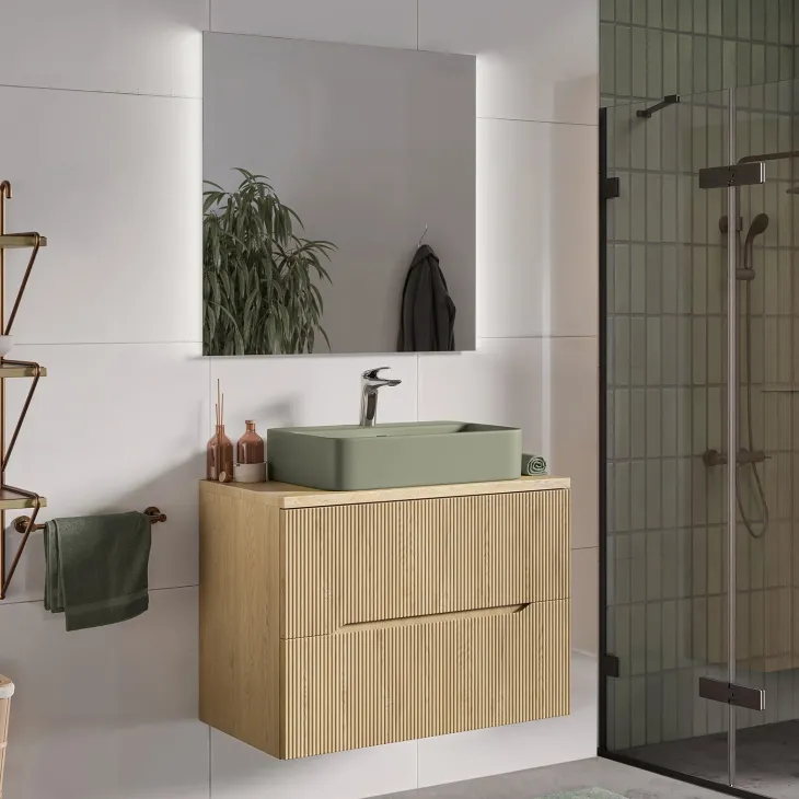 Mobile bagno sospeso 80cm cannettato 2 cassetti rovere Pretty