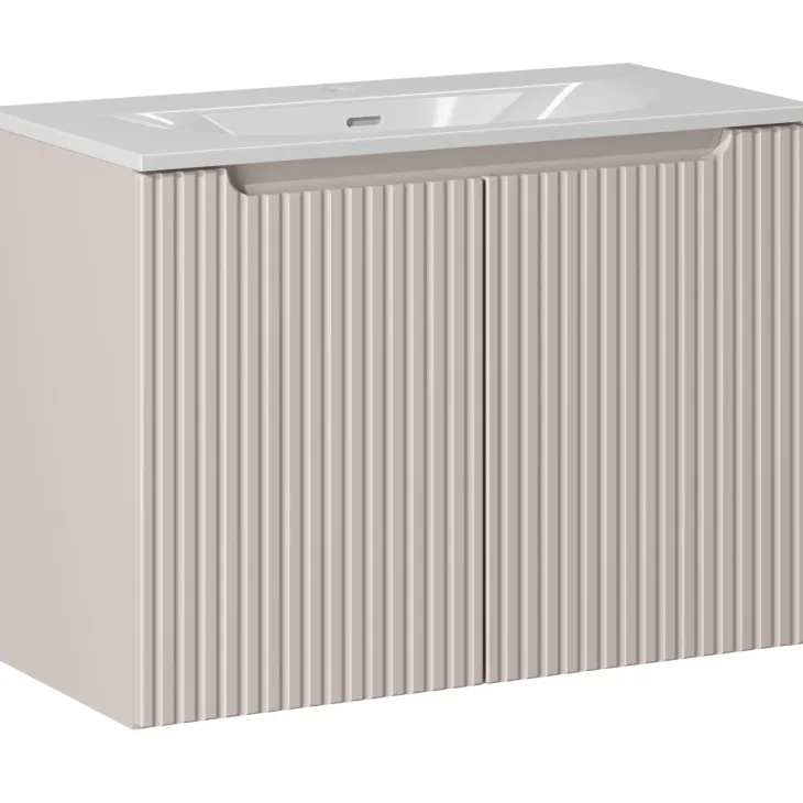 Mobile bagno sospeso 80cm cannettato con lavabo 2 ante beige Cleany