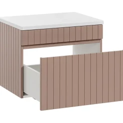 Mobile bagno sospeso 60cm cannettato con lavabo, colonna e specchio rosa Autentic