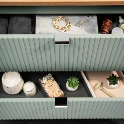 Mobile bagno sospeso 50cm cannettato 2 cassetti verde salvia rovere Greeny