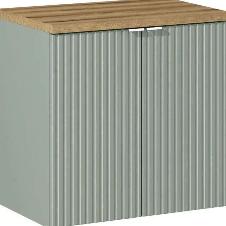 Mobile bagno sospeso 60cm cannettato 2 ante verde salvia rovere Greeny